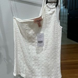 Buckle one shoulder tank, medium, white